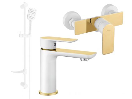 MEXEN/S - Alfa DF62 Set umyvadlové a sprchové baterie s příslušenstvím, bílo/zlatá 745704DF62-25