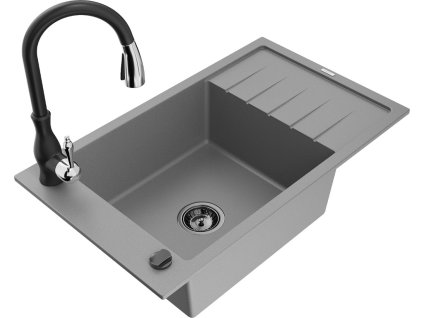 MEXEN/S - Elias Elias granitový dřez 1-miska s odkapávačem včetně baterie Savita, šedá 6511-71-672601-70-B
