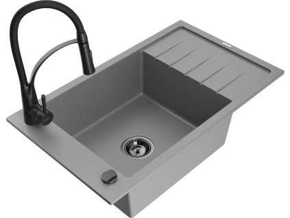 MEXEN/S - Elias granitový dřez 1 s odkapávačem včetně baterie Aster, šedá 6511-71-73450-70-B