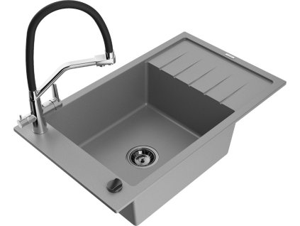 MEXEN/S - Elias granitový dřez s odkapávačem včetně baterie Duo, šedá 6511-71-671701-07-B