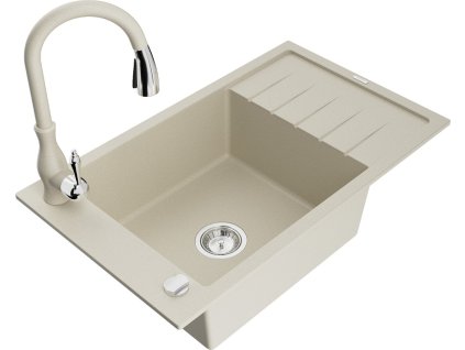 MEXEN/S - Elias granitový dřez 1-miska s odkapávačem včetně baterie Savita, béžová 6511-69-672601-69