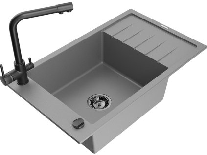 MEXEN/S - Elias granitový dřez 1-miska včetně baterie Duero, šedý 6511-71-671600-70-B