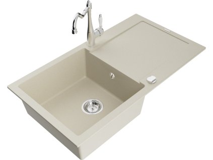 MEXEN/S - Leo granitový dřez 1 s odkapávačem včetně baterie Carla, béžová 6501-69-670700-00