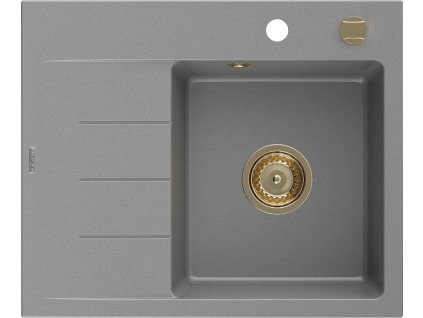 MEXEN/S - Ben granitový dřez 1 s odkapávačem pravý 600 x 500 mm, šedý, sifon zlatá  6523605000-71-G