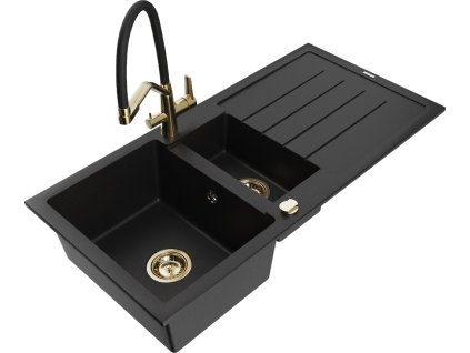MEXEN/S - Andres granitový dřez s odkapávačem včetně baterie Duo, černá 6515-77-671701-57-G