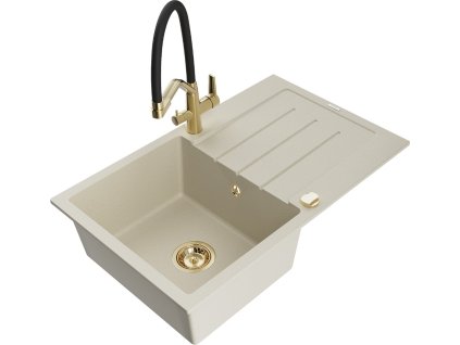 MEXEN/S - Bruno granitový dřez s odkapávačem včetně baterie Duo, béžová 6513-69-671701-57-G
