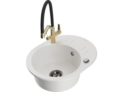 MEXEN/S - Kevin granitový dřez 1-miska včetně baterie Duo, bílá 6517-20-671701-57-B