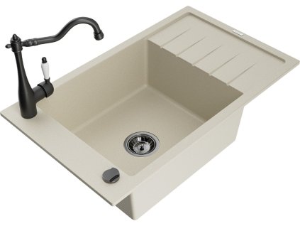MEXEN/S - Elias granitový dřez 1-miska včetně baterie Carla, béžová 6511-69-670700-70
