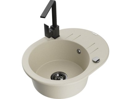 MEXEN/S - Kevin granitový dřez s odkapávačem včetně baterie Rita, béžová 6517-69-670300-70