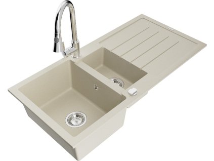 MEXEN/S - Andres granitový dřez s odkapávačem včetně baterie Elia, béžová 6515-69-670101-00