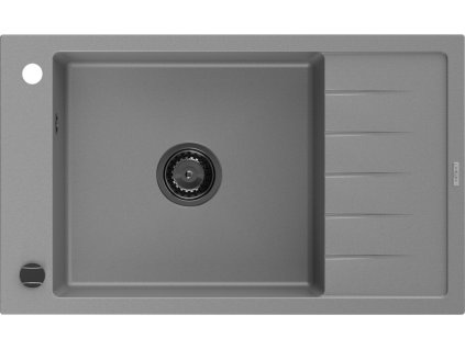 MEXEN/S - Elias granitový dřez 1 s odkapávačem 795 x 480 mm, šedá, + černý sifon 6511791005-71-B