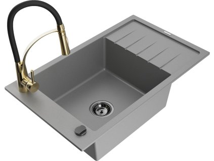MEXEN/S - Elias granitový dřez 1 s odkapávačem včetně baterie Aster, šedá 6511-71-73450-57-B