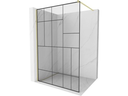 MEXEN/S - Kioto Sprchová zástěna WALK-IN 100 x 200, černý vzor 8 mm, zlatá kartáčovaná 800-100-101-55-78