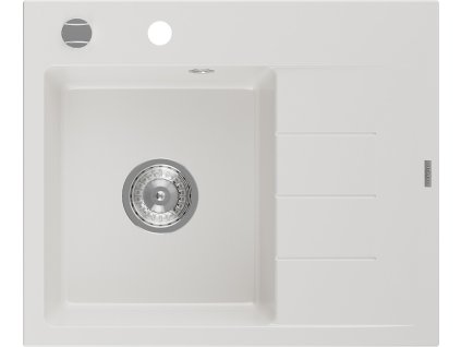 MEXEN - Ben granitový dřez 1 s odkapávačem levý 600 x 500 mm, bílá, sifon chrom 6522605000-20