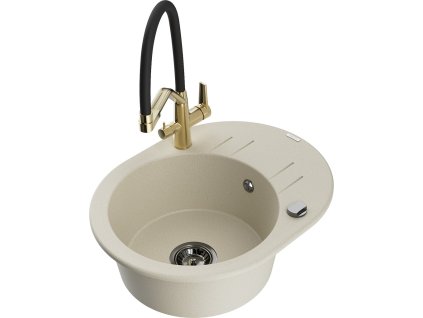 MEXEN/S - Kevin granitový dřez 1-miska včetně baterie Duo, béžová 6517-69-671701-57-B