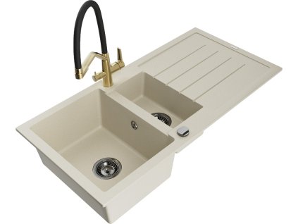 MEXEN/S - Andres granitový dřez s odkapávačem včetně baterie Duo, béžová 6515-69-671701-57-B