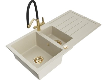 MEXEN/S - Andres granitový dřez s odkapávačem včetně baterie Duo, béžová 6515-69-671701-57-G