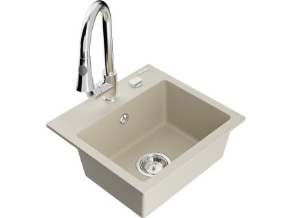MEXEN/S - Milo granitový dřez 1-miska včetně baterie Elia, béžová 6505-69-670101-00