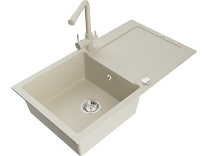 MEXEN/S - Leo granitový dřez s odkapávačem včetně baterie Duero, béžová 6501-69-671600-69