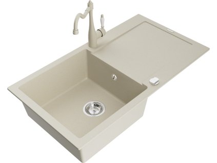 MEXEN/S - Leo granitový dřez 1 s odkapávačem včetně baterie Carla, béžová 6501-69-670700-69