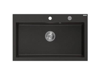 MEXEN - Elix granitový dřez 1-miska 800 x 500 mm, černá/zlatá metalik, sifon chrom 6527801005-75