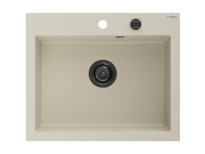 MEXEN/S - Elix granitový dřez 1-miska 600 x 500 mm, béžový, sifon czarn 6525601005-69-B
