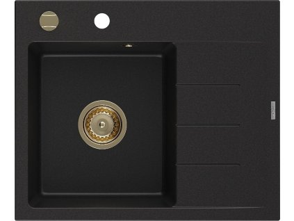 MEXEN/S - Ben granitový dřez 1 s odkapávačem levý 600 x 500 mm, černá, sifon zlatá 6522605000-77-G