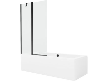 MEXEN/S - Cube obdélníková vana 170 x 80 cm s panelem + vanová zástěna 100, transparent, černá 550517080X9410117000