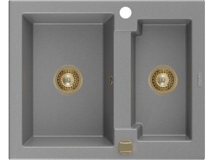 MEXEN/S - Carlos granitový dřez 1.5 582x475 mm, šedá, + zlatý sifon 6518581500-71-G