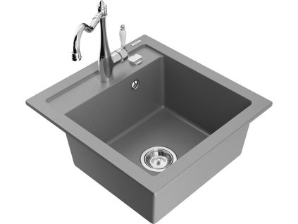 MEXEN/S - Vito granitový dřez 1-miska včetně baterie Carla, šedá 6503-71-670700-00