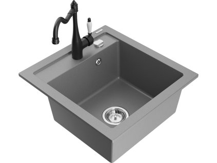 MEXEN/S - Vito granitový dřez 1-miska včetně baterie Carla, šedá 6503-71-670700-70