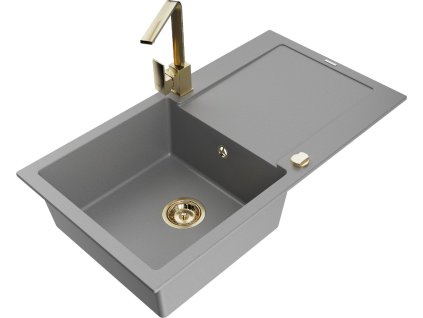 MEXEN/S - Leo granitový dřez 1-miska s odkapávačem včetně baterie Rita, šedý 6501-71-670300-50