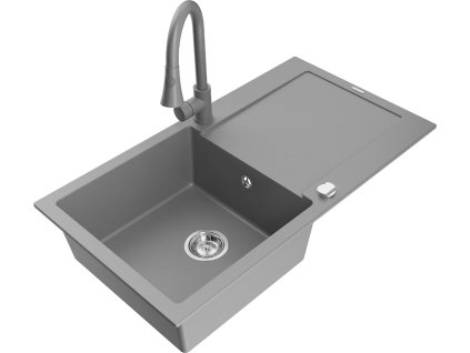 MEXEN/S - Leo granitový dřez 1-miska s odkapávačem včetně baterie Elia, šedá 6501-71-670101-71