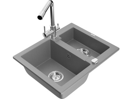 MEXEN/S - Carlos granitový dřez 1.5 včetně baterie Duero, šedá 6518-71-671600-00
