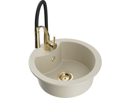 MEXEN/S - Diego granitový dřez 1-miska včetně baterie Aster, béžová 6512-69-73450-57-G