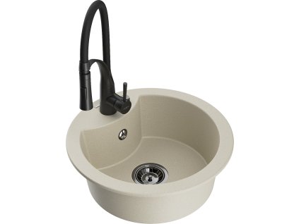 MEXEN/S - Diego granitový dřez 1-miska včetně baterie Aster, béžová 6512-69-73450-70-B