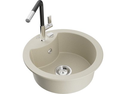 MEXEN/S - Diego granitový dřez 1-miska včetně baterie Flora, béžová 6512-69-670401-07