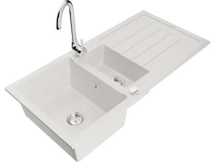 MEXEN/S - Andres granitový dřez s odkapávačem včetně baterie Telma, bílá 6515-20-670200-00