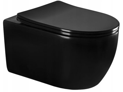 MEXEN/S - Carmen Závěsná WC mísa včetně sedátka s slow-slim, z duroplastu, černá matná 30881085