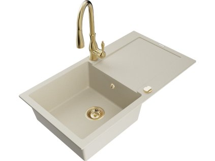 MEXEN/S - Leo granitový dřez 1-miska s odkapávačem včetně baterie Savita, béžová 6501-69-672601-50