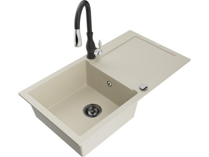 MEXEN/S - Leo granitový dřez 1-miska s odkapávačem včetně baterie Savita, béžová 6501-69-672601-70