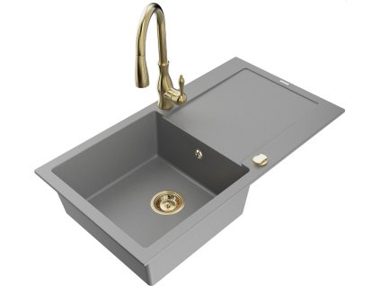 MEXEN/S - Leo granitový dřez 1-miska s odkapávačem včetně baterie Savita, šedá 6501-71-672601-50