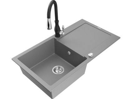 MEXEN/S - Leo granitový dřez 1-miska s odkapávačem včetně baterie Savita, šedá 6501-71-672601-70
