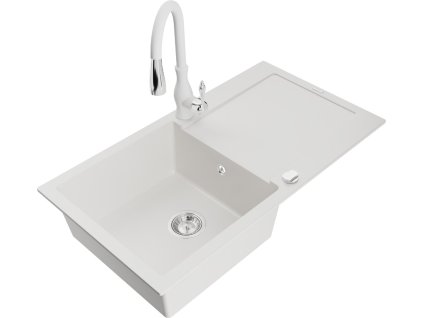 MEXEN/S - Leo granitový dřez 1-miska s odkapávačem včetně baterie Savita, bílá 6501-20-672601-20