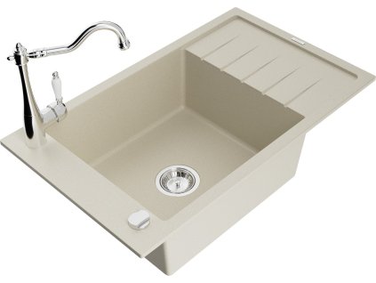 MEXEN/S - Elias granitový dřez 1-miska včetně baterie Carla, béžová 6511-69-670700-00