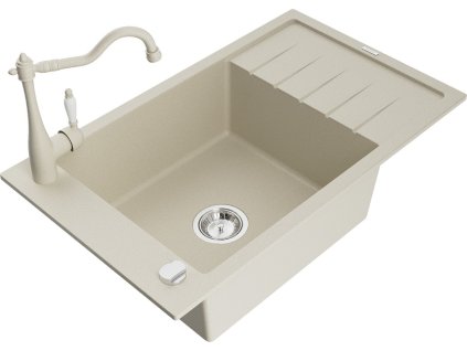 MEXEN/S - Elias granitový dřez 1-miska včetně baterie Carla, béžová 6511-69-670700-69