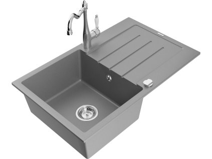 MEXEN/S - Bruno granitový dřez 1-miska s odkapávačem včetně baterie Carla, šedá 6513-71-670700-00