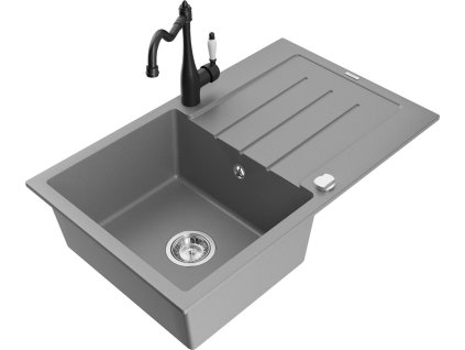 MEXEN/S - Bruno granitový dřez 1-miska s odkapávačem včetně baterie Carla, šedá 6513-71-670700-70