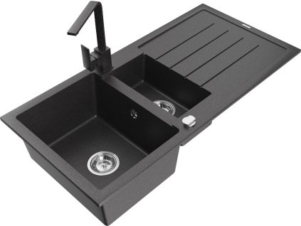 MEXEN/S - Andres granitový dřez s odkapávačem včetně baterie Rita, černá nakrapiany 6515-76-670300-76