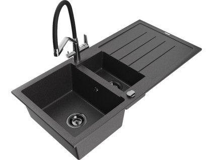 MEXEN/S - Andres granitový dřez s odkapávačem včetně baterie Duo, černá nakrapiany 6515-76-671701-07-B